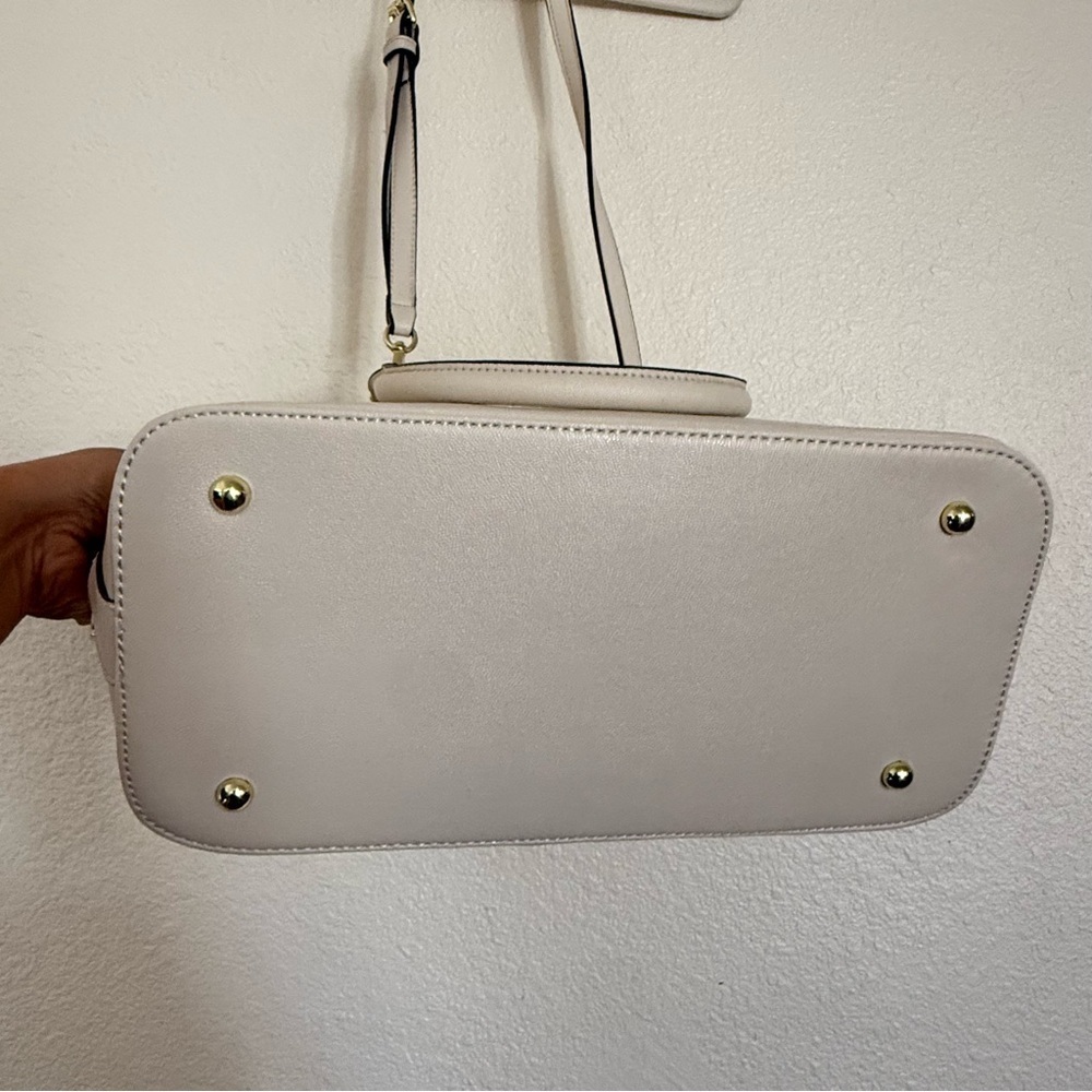 Anne Klein Shimmer Down Dome Satchel Off White Double Handle Minimalist Purse - Picture 8 of 8